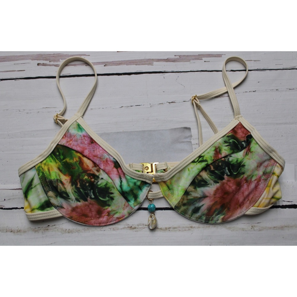 Nasty‎ Gal Tie Dye Underwire Bikini Top Multi Pink Green US 4 Y2K Swim